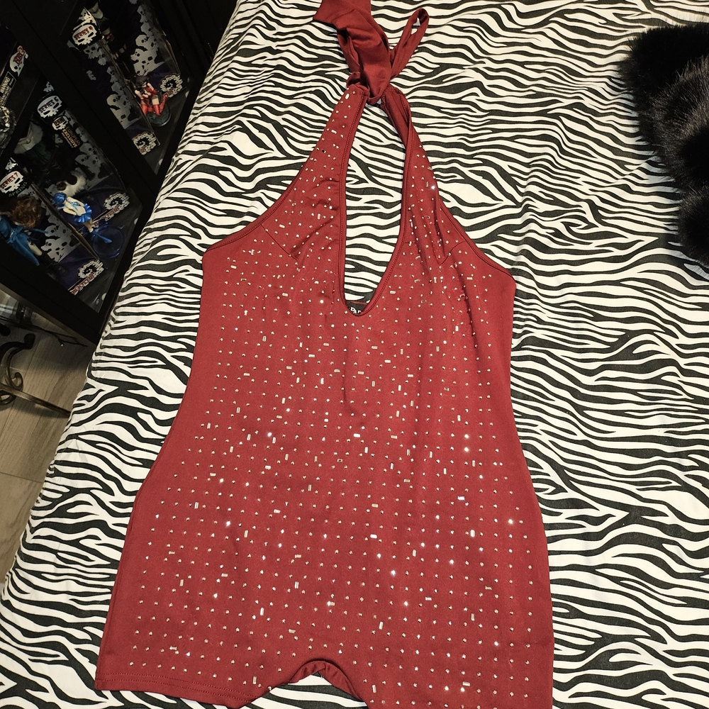 Elegant Bling Red Halter Romper